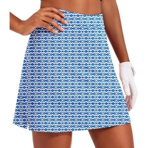 Ekouaer 16“ Golf Skorts for Woman with Inner Pockets Silicone Grippers Tennis Skirt Quick Dry Athletic Pickleball Skort(Navy Pattern)