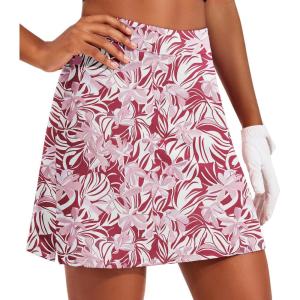Ekouaer 16“ Golf Skorts for Woman with Inner Pockets Silicone Grippers Tennis Skirt Quick Dry Athletic Pickleball Skort(Pink Floral)