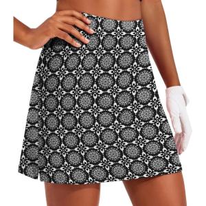 Ekouaer 16“ Golf Skorts for Woman with Inner Pockets Silicone Grippers Tennis Skirt Quick Dry Athletic Pickleball Skort(White Floral)