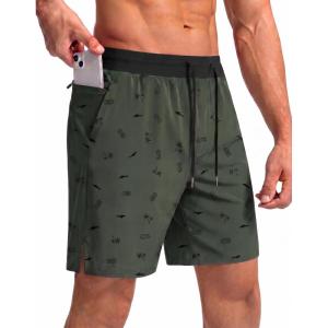Ekouaer Men’s 7″ Swim Trunks Swimwear Zip Pockets Beach Board Shorts Bathing Suits with Mesh Lining(Z Dark Green Print)