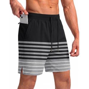 Ekouaer Men’s 7″ Swim Trunks Swimwear Zip Pockets Beach Board Shorts Bathing Suits with Mesh Lining(Z Stripes Black Gray)