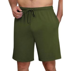 Ekouaer Mens Pajama Shorts Bamboo Viscose Breathable Soft Sleep Short Elastic Waist 2026 Lounge PJ Short with Pockets(Army Green)