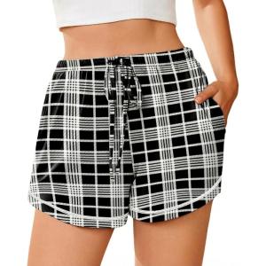 Ekouaer Pajama Shorts for Women 2026 Soft Sleep Shorts Casual Lounge Bottoms Comfy Pj Bottoms with Pockets(Black Plaid)
