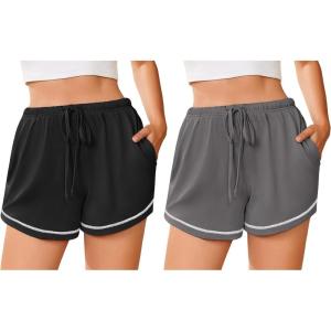 Ekouaer Pajama Shorts for Women 2026 Soft Sleep Shorts Casual Lounge Bottoms Comfy Pj Bottoms with Pockets(Black and Dark Grey)