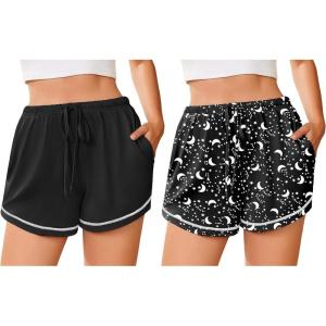 Ekouaer Pajama Shorts for Women 2026 Soft Sleep Shorts Casual Lounge Bottoms Comfy Pj Bottoms with Pockets(Black and Moon)