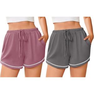 Ekouaer Pajama Shorts for Women 2026 Soft Sleep Shorts Casual Lounge Bottoms Comfy Pj Bottoms with Pockets(Dark Grey and Dusty Rose)