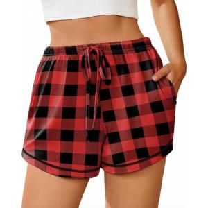 Ekouaer Pajama Shorts for Women 2026 Soft Sleep Shorts Casual Lounge Bottoms Comfy Pj Bottoms with Pockets(Red Plaid)