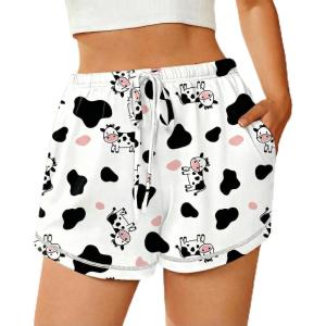 Ekouaer Pajama Shorts for Women 2026 Soft Sleep Shorts Casual Lounge Bottoms Comfy Pj Bottoms with Pockets(White Cow)