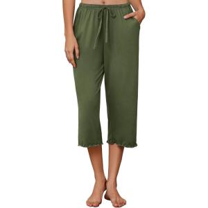 Ekouaer Womens Capri Pajama Pants 2026 Wide Leg Lounge Sleep Pants Soft Comfy Drawstring Pj Bottoms with Pockets(Army Green)