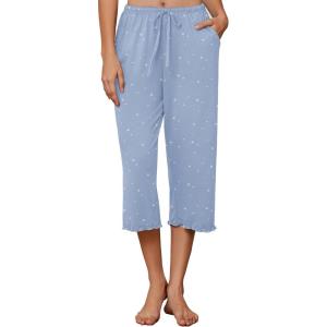 Ekouaer Womens Capri Pajama Pants 2026 Wide Leg Lounge Sleep Pants Soft Comfy Drawstring Pj Bottoms with Pockets(Blue Stars)