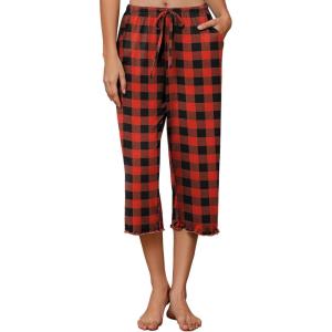 Ekouaer Womens Capri Pajama Pants 2026 Wide Leg Lounge Sleep Pants Soft Comfy Drawstring Pj Bottoms with Pockets(Buffalo Plaid)