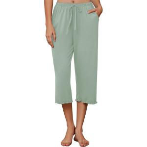 Ekouaer Womens Capri Pajama Pants 2026 Wide Leg Lounge Sleep Pants Soft Comfy Drawstring Pj Bottoms with Pockets(Light Green)