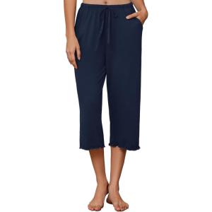 Ekouaer Womens Capri Pajama Pants 2026 Wide Leg Lounge Sleep Pants Soft Comfy Drawstring Pj Bottoms with Pockets(Navy Blue)