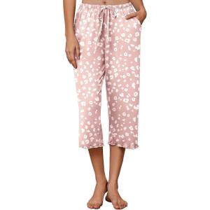 Ekouaer Womens Capri Pajama Pants 2026 Wide Leg Lounge Sleep Pants Soft Comfy Drawstring Pj Bottoms with Pockets(Pink Leopard)