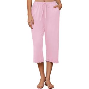 Ekouaer Womens Capri Pajama Pants 2026 Wide Leg Lounge Sleep Pants Soft Comfy Drawstring Pj Bottoms with Pockets(Solid Pink)