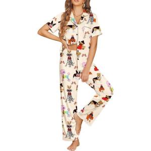 Ekouaer Womens Pajama Sets Button Down Pjs Lounge Sets 2 Piece Short Sleeve Sleepwear Soft Comfy Loungewear(Rainbow)