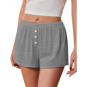 Ekouaer Womens Pajama Short Sleep Short 2026 Fashion Summer Y2k Casual Lounge Short Cute Micro Mini Pj Bottoms with Pockets(Black White Stripe)