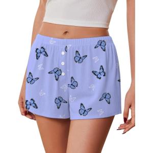 Ekouaer Womens Pajama Short Sleep Short 2026 Fashion Summer Y2k Casual Lounge Short Cute Micro Mini Pj Bottoms with Pockets(Blue Butterfly)