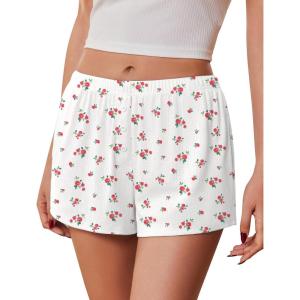 Ekouaer Womens Pajama Short Sleep Short 2026 Fashion Summer Y2k Casual Lounge Short Cute Micro Mini Pj Bottoms with Pockets(White Floral)