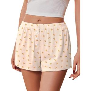 Ekouaer Womens Pajama Short Sleep Short 2026 Fashion Summer Y2k Casual Lounge Short Cute Micro Mini Pj Bottoms with Pockets(Yellow Floral)