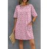 Ekouaer Cotton Nightgowns for Women Short Sleeve Sleep Shirts Crew Neck Night Dress Nightshirt with Pockets S-2XL(Pink Flower)