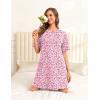 Ekouaer Cotton Nightgowns for Women Short Sleeve Sleep Shirts Crew Neck Night Dress Nightshirt with Pockets S-2XL(Pink Flower)