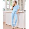 Ekouaer Women Pajama Set Short Sleeve Button Down Pjs Soft Comfy Sleepwear Nightwear with Jogger Pants(Blue Stripe Bow)