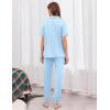 Ekouaer Women Pajama Set Short Sleeve Button Down Pjs Soft Comfy Sleepwear Nightwear with Jogger Pants(Blue Stripe Bow)