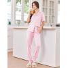 Ekouaer Women Pajama Set Short Sleeve Button Down Pjs Soft Comfy Sleepwear Nightwear with Jogger Pants(Pink Stripe Bow)
