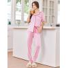 Ekouaer Women Pajama Set Short Sleeve Button Down Pjs Soft Comfy Sleepwear Nightwear with Jogger Pants(Pink Stripe Heart)