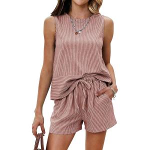 Ekouaer Two Piece Shorts Set for Women Summer Lounge Set Casual Sleeveless Tank Top 2026 Matching Outfits S-XXL(Dark Pink)