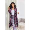 Ekouaer Women Zipper Robe Long Sleeve House Coats Velour Robes Soft Bathrobe with Pockets Nightgown S-3XL(Black Print)