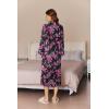 Ekouaer Women Zipper Robe Long Sleeve House Coats Velour Robes Soft Bathrobe with Pockets Nightgown S-3XL(Black Print)