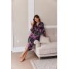 Ekouaer Women Zipper Robe Long Sleeve House Coats Velour Robes Soft Bathrobe with Pockets Nightgown S-3XL(Black Print)
