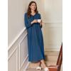 Ekouaer Women’s Long Sleeve Nightgown Full Length Sleepwear Long Sleepshirts Henley Sleep Dress(A-a-navy)