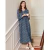 Ekouaer Women’s Long Sleeve Nightgown Full Length Sleepwear Long Sleepshirts Henley Sleep Dress(A_a_navy Flowers)