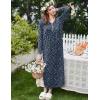 Ekouaer Women’s Long Sleeve Nightgown Full Length Sleepwear Long Sleepshirts Henley Sleep Dress(A_a_navy Flowers)