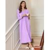 Ekouaer Women’s Long Sleeve Nightgown Full Length Sleepwear Long Sleepshirts Henley Sleep Dress(A-a-purple)