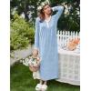 Ekouaer Women’s Long Sleeve Nightgown Full Length Sleepwear Long Sleepshirts Henley Sleep Dress(A_blue Big Flower)