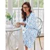 Ekouaer Women’s Long Sleeve Nightgown Full Length Sleepwear Long Sleepshirts Henley Sleep Dress(A_blue Watercolor Flowers)