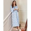 Ekouaer Women’s Long Sleeve Nightgown Full Length Sleepwear Long Sleepshirts Henley Sleep Dress(A_blue Watercolor Flowers)
