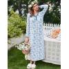 Ekouaer Women’s Long Sleeve Nightgown Full Length Sleepwear Long Sleepshirts Henley Sleep Dress(A_blue Watercolor Flowers)