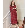 Ekouaer Women’s Long Sleeve Nightgown Full Length Sleepwear Long Sleepshirts Henley Sleep Dress(B-b-red-black Grid)