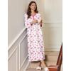 Ekouaer Women’s Long Sleeve Nightgown Full Length Sleepwear Long Sleepshirts Henley Sleep Dress(Big Pink Flower)