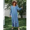 Ekouaer Women’s Long Sleeve Nightgown Full Length Sleepwear Long Sleepshirts Henley Sleep Dress(Blue Ink Flower)