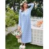 Ekouaer Women’s Long Sleeve Nightgown Full Length Sleepwear Long Sleepshirts Henley Sleep Dress(Blue Leaves)