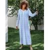 Ekouaer Women’s Long Sleeve Nightgown Full Length Sleepwear Long Sleepshirts Henley Sleep Dress(Blue Leaves)