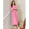 Ekouaer Women’s Long Sleeve Nightgown Full Length Sleepwear Long Sleepshirts Henley Sleep Dress(Pink)