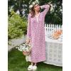 Ekouaer Women’s Long Sleeve Nightgown Full Length Sleepwear Long Sleepshirts Henley Sleep Dress(Pink Flowers)
