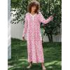 Ekouaer Women’s Long Sleeve Nightgown Full Length Sleepwear Long Sleepshirts Henley Sleep Dress(Pink Flowers)